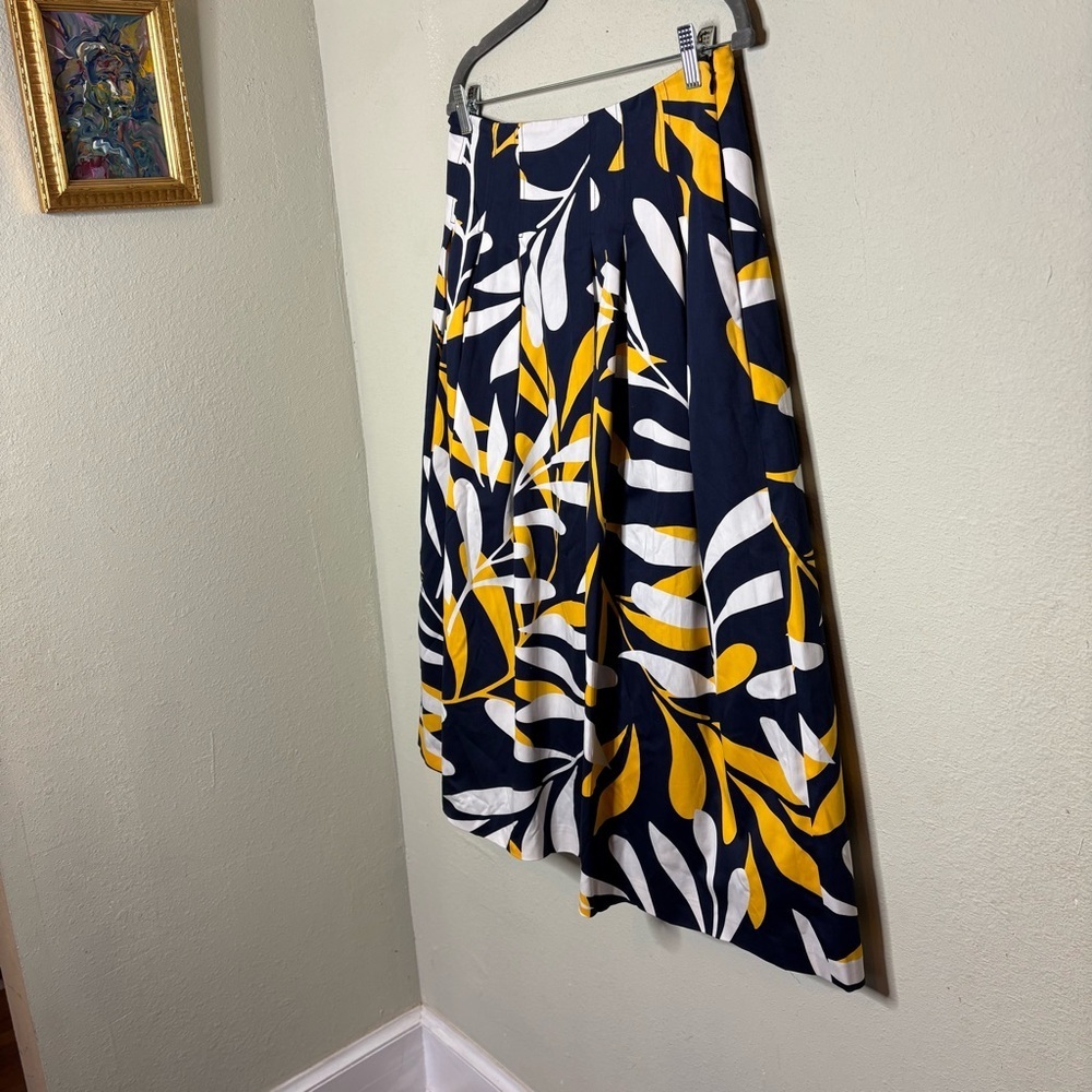 Boden Theodora Navy and Yellow Leaf Print A-Line Midi Skirt Size 8 - Picture 2 of 5